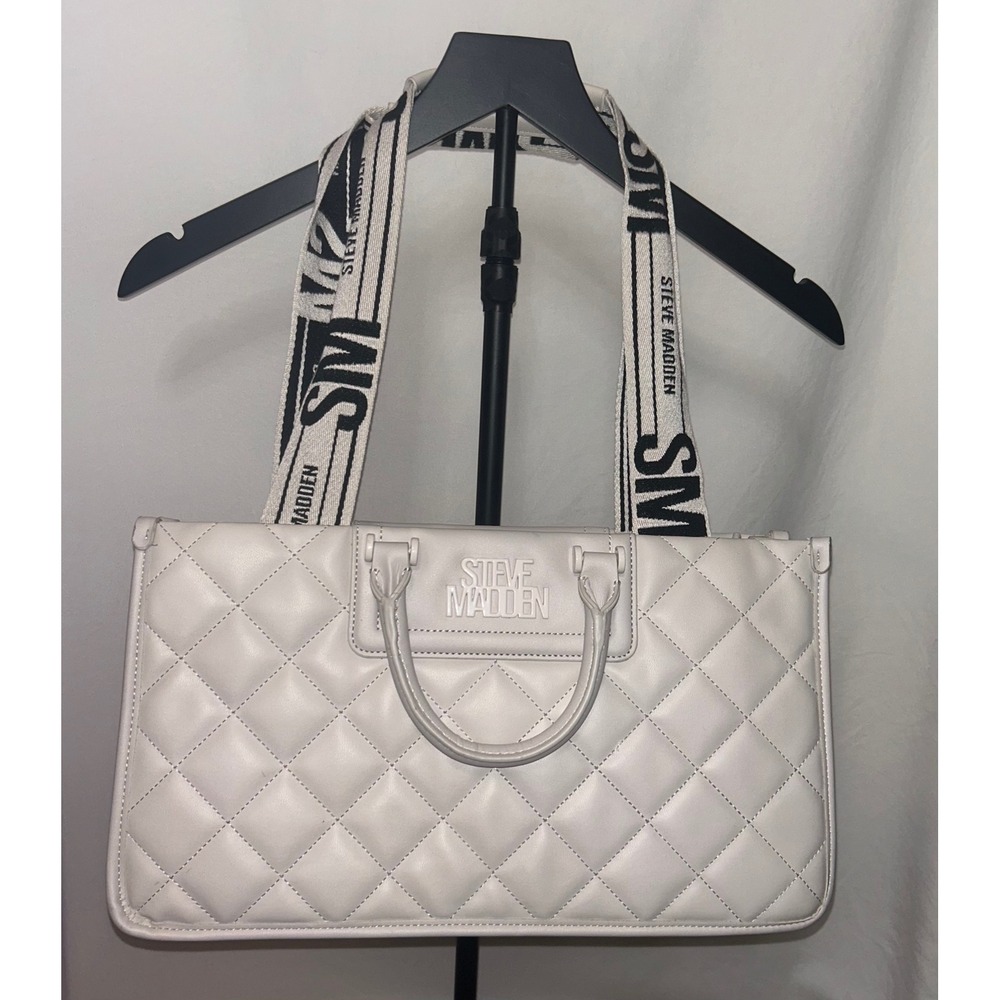 Steve Madden White Quilted Satchel‎ Bag Top Handle Shoulder Strap Purse